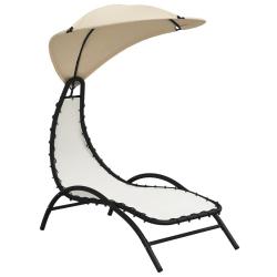 Transat chaise longue bain de soleil lit de jardin terrasse meuble d'ext&eacute;rieur avec auvent cr&egrave;me 16
