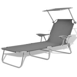 Transat chaise longue bain de soleil lit de jardin terrasse meuble d'ext&eacute;rieur avec auvent acier gr