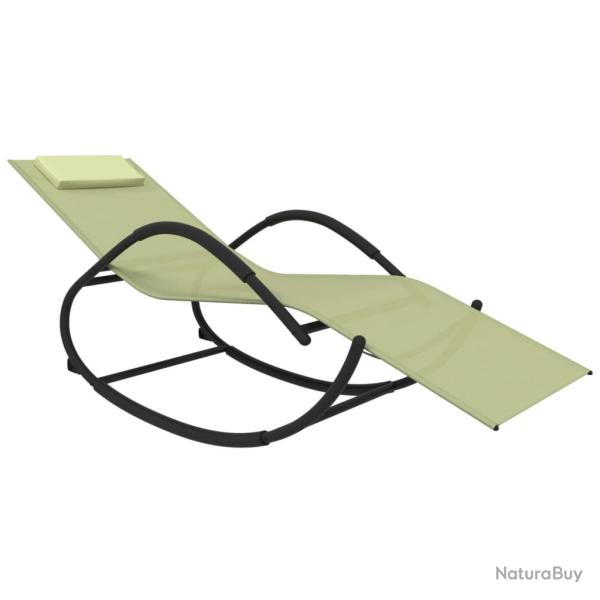 Transat chaise longue bain de soleil lit de jardin terrasse meuble d'extrieur  bascule crme acie