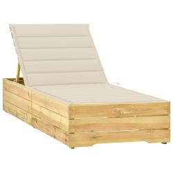 Transat chaise longue bain de soleil lit de jardin terrasse meuble d'ext&eacute;rieur avec coussin cr&egrave;me b
