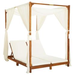 Transat chaise longue bain de soleil lit de jardin terrasse meuble d'ext&eacute;rieur double avec rideaux
