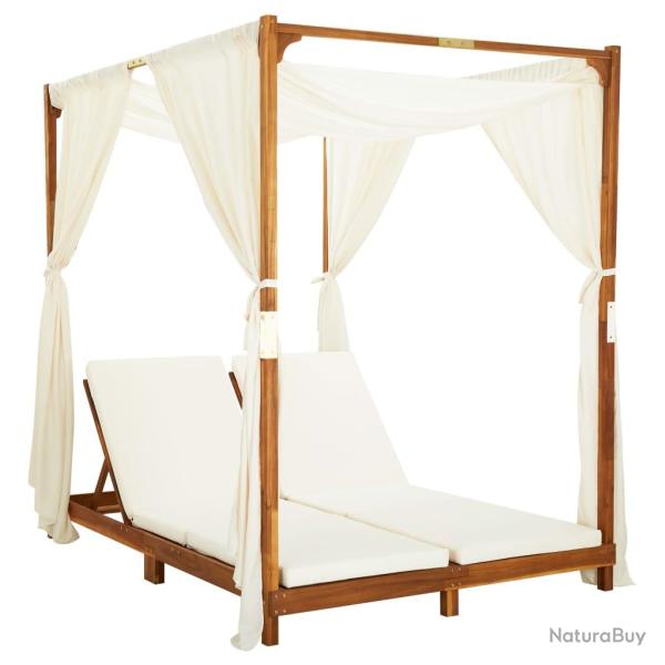 Transat chaise longue bain de soleil lit de jardin terrasse meuble d'ext�rieur double avec rideaux