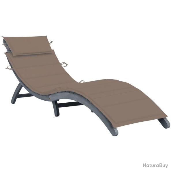 Transat chaise longue bain de soleil lit de jardin terrasse meuble d'ext�rieur avec coussin gris bo