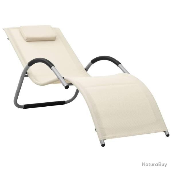 Transat chaise longue bain de soleil lit de jardin terrasse meuble d'ext�rieur textil�ne cr�me et g