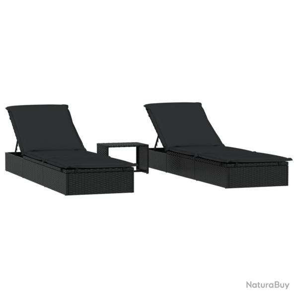 Lot de deux transats avec table 201 cm r�sine tress�e noir 02_0012983