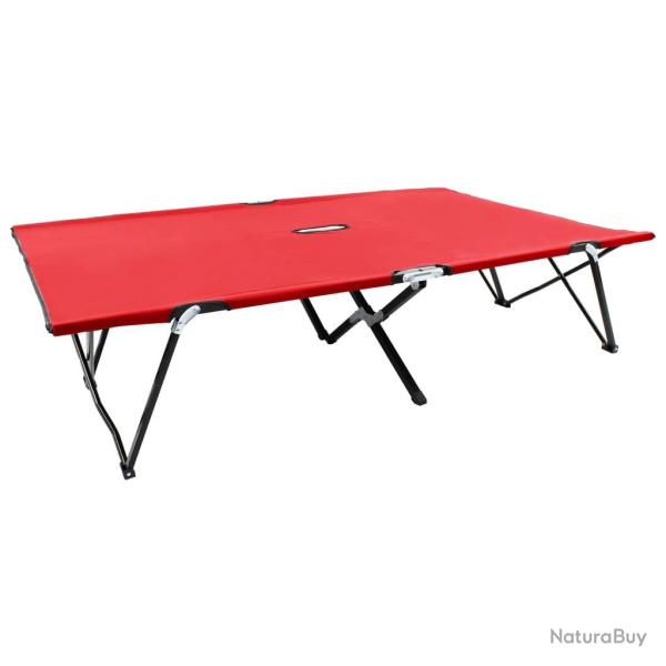 Lit de camp double de camping meuble d'ext�rieur pliable 2 places rouge acier 02_0012793