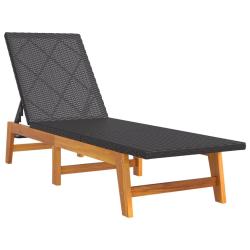 Transat chaise longue bain de soleil lit de jardin terrasse meuble d'ext&eacute;rieur noir/marron r&eacute;sine t