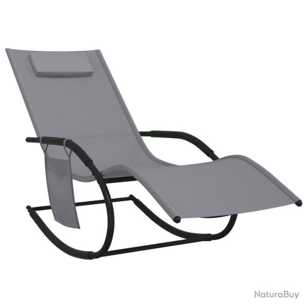 Transat chaise longue bain de soleil lit de jardin terrasse meuble d'ext�rieur 147 cm � bascule gri