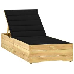 Transat chaise longue bain de soleil lit de jardin terrasse meuble d'ext&eacute;rieur avec coussin noir bo