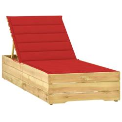 Transat chaise longue bain de soleil lit de jardin terrasse meuble d'ext&eacute;rieur avec coussin rouge b