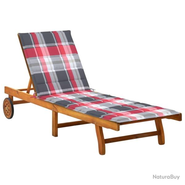 Transat chaise longue bain de soleil lit de jardin terrasse meuble d'extrieur avec coussin bois d'