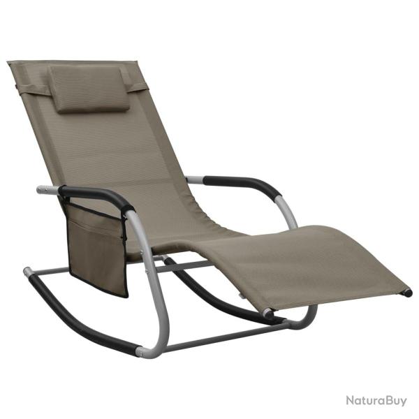 Transat chaise longue bain de soleil lit de jardin terrasse meuble d'ext�rieur textil�ne taupe et g