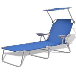 Transat chaise longue bain de soleil lit de jardin terrasse meuble d'ext&eacute;rieur avec auvent acier bl