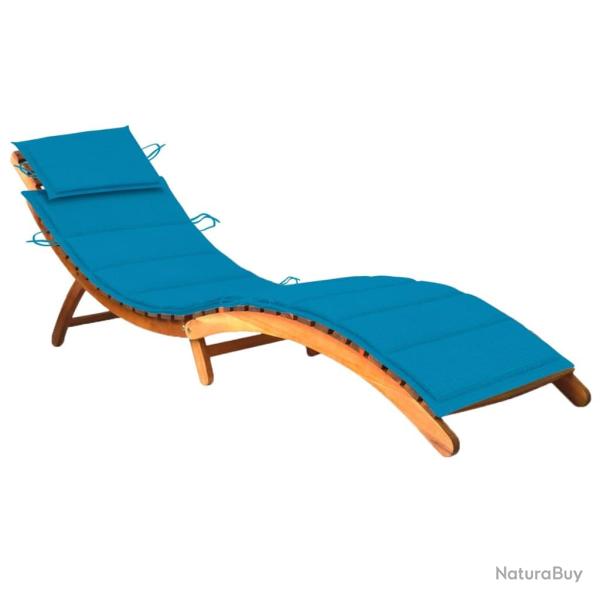 Transat chaise longue bain de soleil lit de jardin terrasse meuble d'ext�rieur avec coussin bois d'