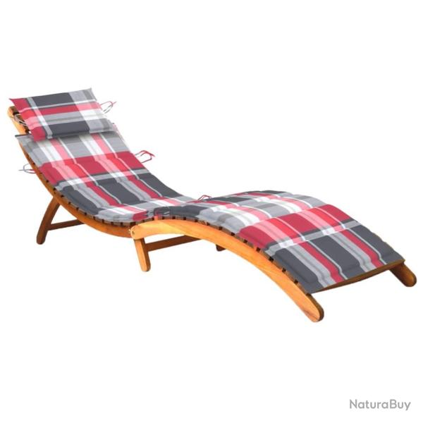 Transat chaise longue bain de soleil lit de jardin terrasse meuble d'ext�rieur avec coussin bois d'