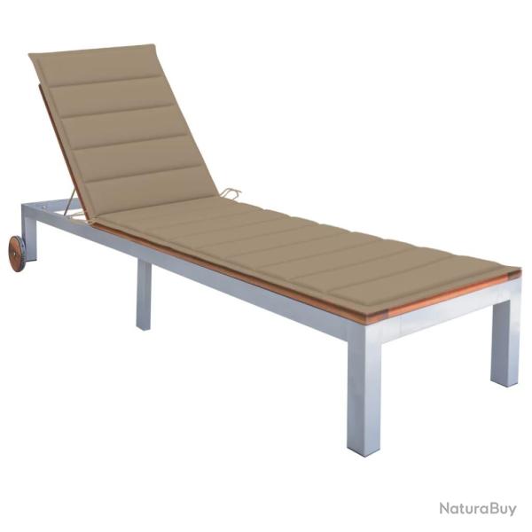 Transat chaise longue bain de soleil lit de jardin terrasse meuble d'ext�rieur avec coussin bois d'