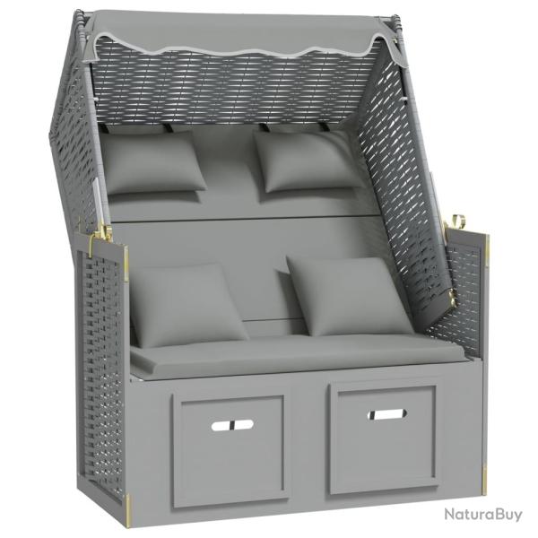 Strandkorb avec coussins r�sine tress�e et bois solide gris 02_0012180
