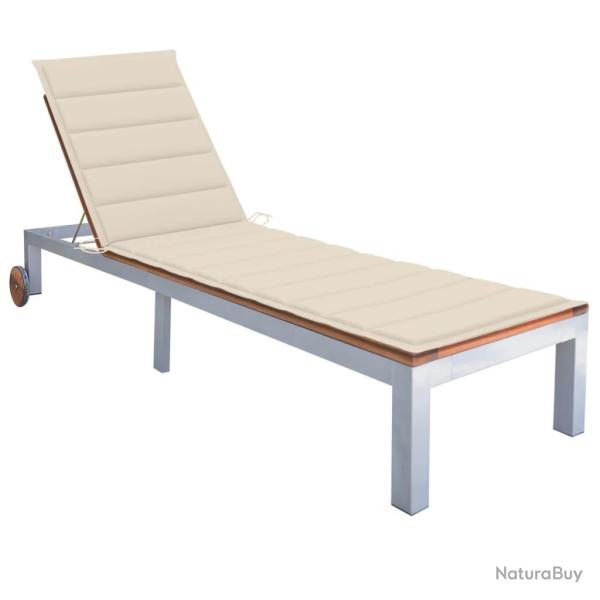 Transat chaise longue bain de soleil lit de jardin terrasse meuble d'ext�rieur avec coussin bois d'