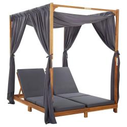 Transat chaise longue bain de soleil lit de jardin terrasse meuble d'ext&eacute;rieur double avec rideaux