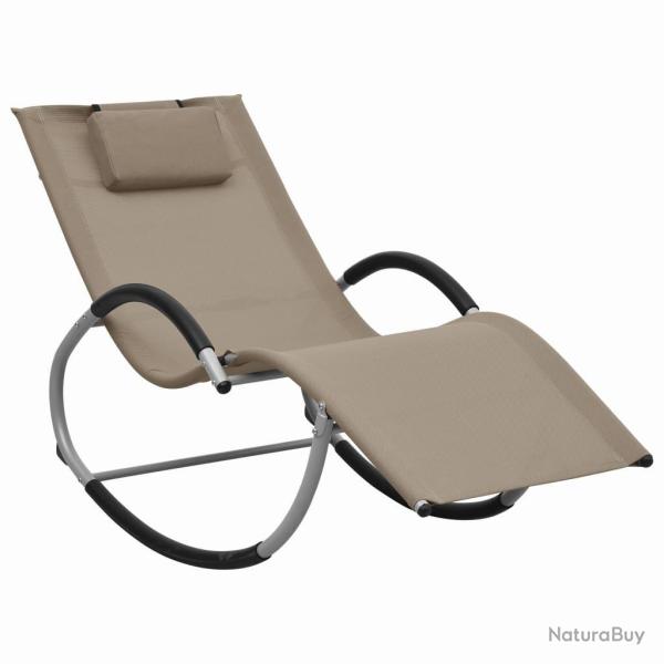 Transat chaise longue bain de soleil lit de jardin terrasse meuble d'ext�rieur avec oreiller taupe