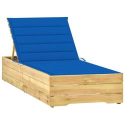 Transat chaise longue bain de soleil lit de jardin terrasse meuble d'ext&eacute;rieur avec coussin bleu ro