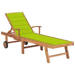 Transat chaise longue bain de soleil lit de jardin terrasse meuble d'ext&eacute;rieur avec coussin vert vi