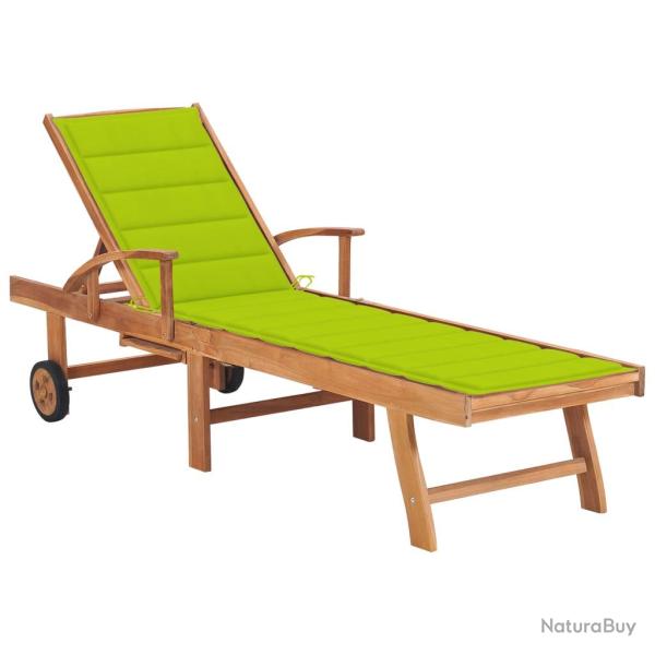 Transat chaise longue bain de soleil lit de jardin terrasse meuble d'ext�rieur avec coussin vert vi