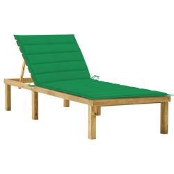 Transat chaise longue bain de soleil lit de jardin terrasse meuble d'ext&eacute;rieur avec coussin vert bo
