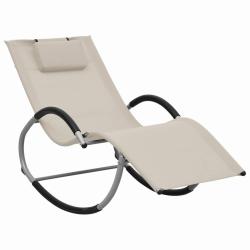 Transat chaise longue bain de soleil lit de jardin terrasse meuble d'ext&eacute;rieur avec oreiller cr&egrave;me