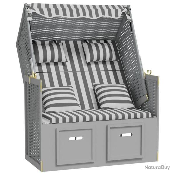 Strandkorb avec coussins r�sine tress�e bois solide gris blanc 02_0012177