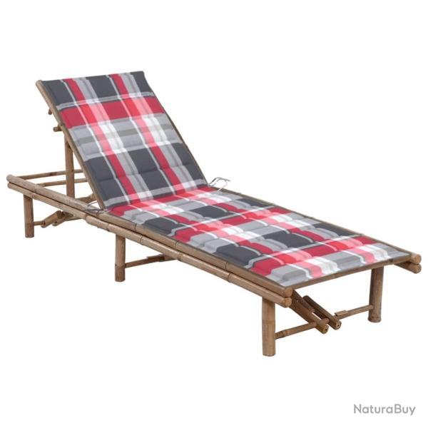 Transat chaise longue bain de soleil lit de jardin terrasse meuble d'extrieur avec coussin bambou