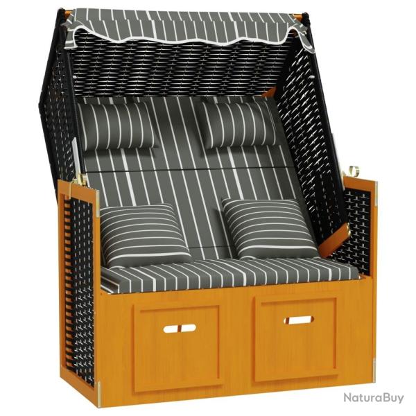 Strandkorb avec coussins r�sine tress�e bois solide noir gris 02_0012178