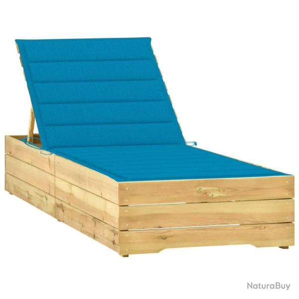 Transat chaise longue bain de soleil lit de jardin terrasse meuble d'ext�rieur avec coussin bleu bo