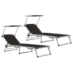 Chaises longues pliables et toit 2 pi&egrave;ces aluminium textil&egrave;ne noir 02_0011958