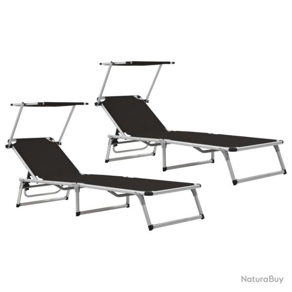 Chaises longues pliables et toit 2 pices aluminium textilne noir 02_0011958