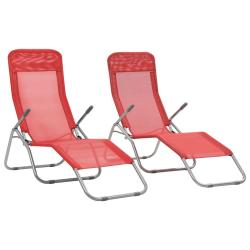 Chaises longues pliables 2 pi&egrave;ces textil&egrave;ne rouge 02_0011952