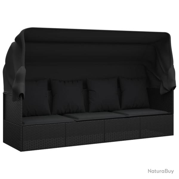 Lit de salon d'extrieur toit et coussins 203 x 58 x 56 cm rsine tresse noir 02_0012023