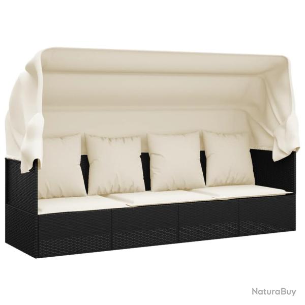 Lit de salon d'ext�rieur 203 x 58 x 56 cm toit et coussins r�sine tress�e noir 02_0012022