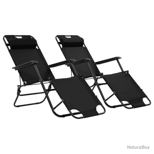 Chaises longues pliables 2 pi�ces avec repose-pied acier noir 02_0011944