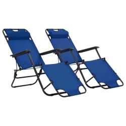Chaises longues pliables 2 pi&egrave;ces avec repose-pied acier bleu 02_0011941