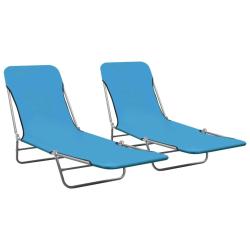 Chaises longues pliables 2 pi&egrave;ces acier et tissu bleu 02_0011932