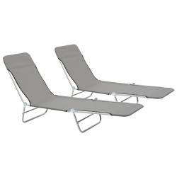 Chaises longues 182 cm pliables 2 pi&egrave;ces acier et tissu gris 02_0011934