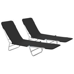 Chaises longues 182 cm pliables 2 pi&egrave;ces acier et tissu noir 02_0011936
