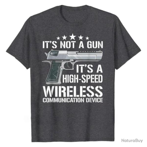 T-shirt "IT'S NOT A GUN IT'S A HIGH-SPEED WIRELESS COMMUNICATION DEVICE" - Gris chin�