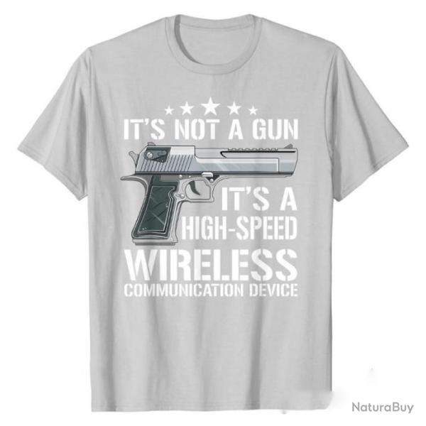 T-shirt "IT'S NOT A GUN IT'S A HIGH-SPEED WIRELESS COMMUNICATION DEVICE" - Blanc cass�