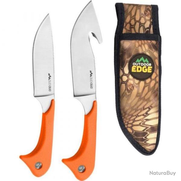 Set de 2 Couteaux Outdoor Edge Duck Duo Lame Acier 8Cr14MoV Manche TPR Etui Camo OEDD20C