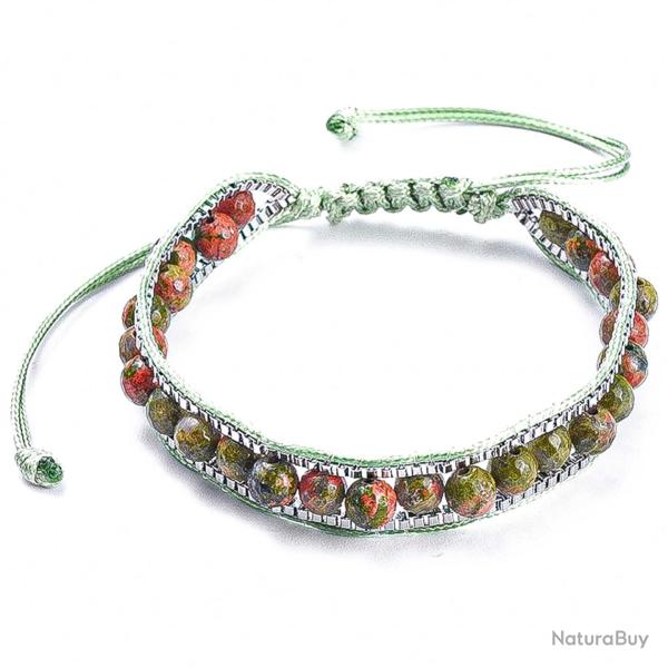Bracelet wrap avec chaine v�nitienne et perles rondes en unakite