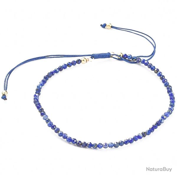 Bracelet fin ajustable avec petites perles facett�es en lapis lazuli