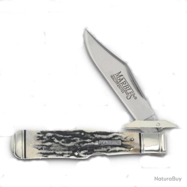 Couteau Marbles Large Swing Guard Lame Acier Inox Manche Bois de Chevreuil Lockback MR482