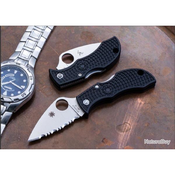Couteau Spyderco Manbug Lame Acier VG10 Leaf Shaped Serrated Manche FRN Lockback Japan SCMBKLFS